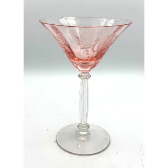 Pink Dancing Nymph Glass-Etched Depression Medallion Wine/Martini/Dessert - Picture 3 of 7